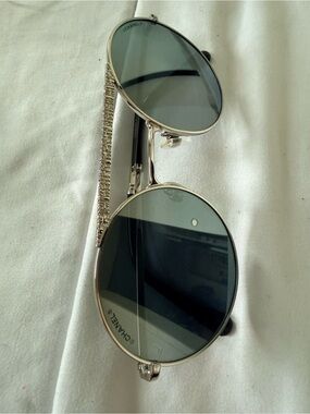 CHANEL Silver Frame Sunglasses with Gray Lenses